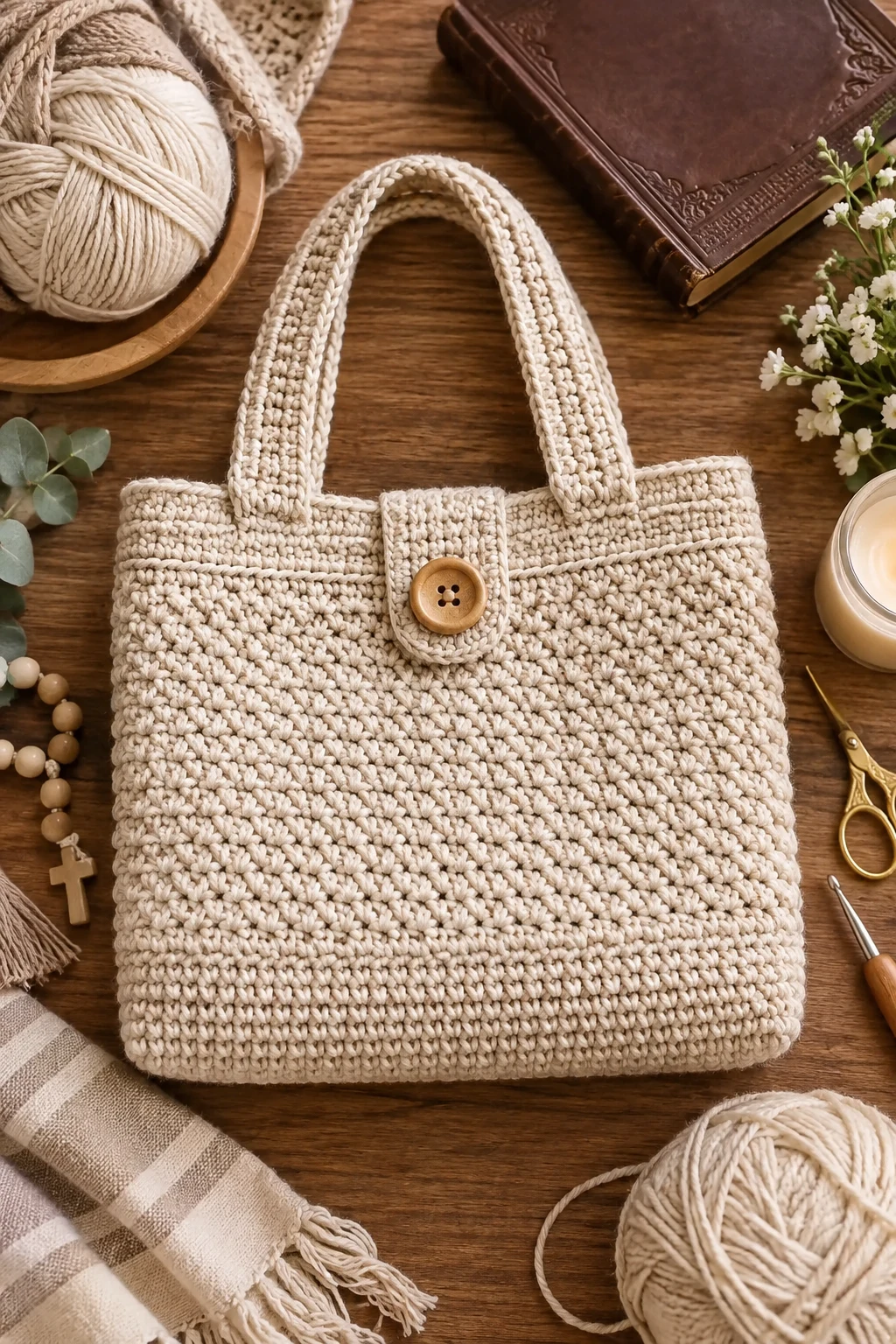 Classic Neutral Crochet Bible Bag — crochet bible bag style outfit
