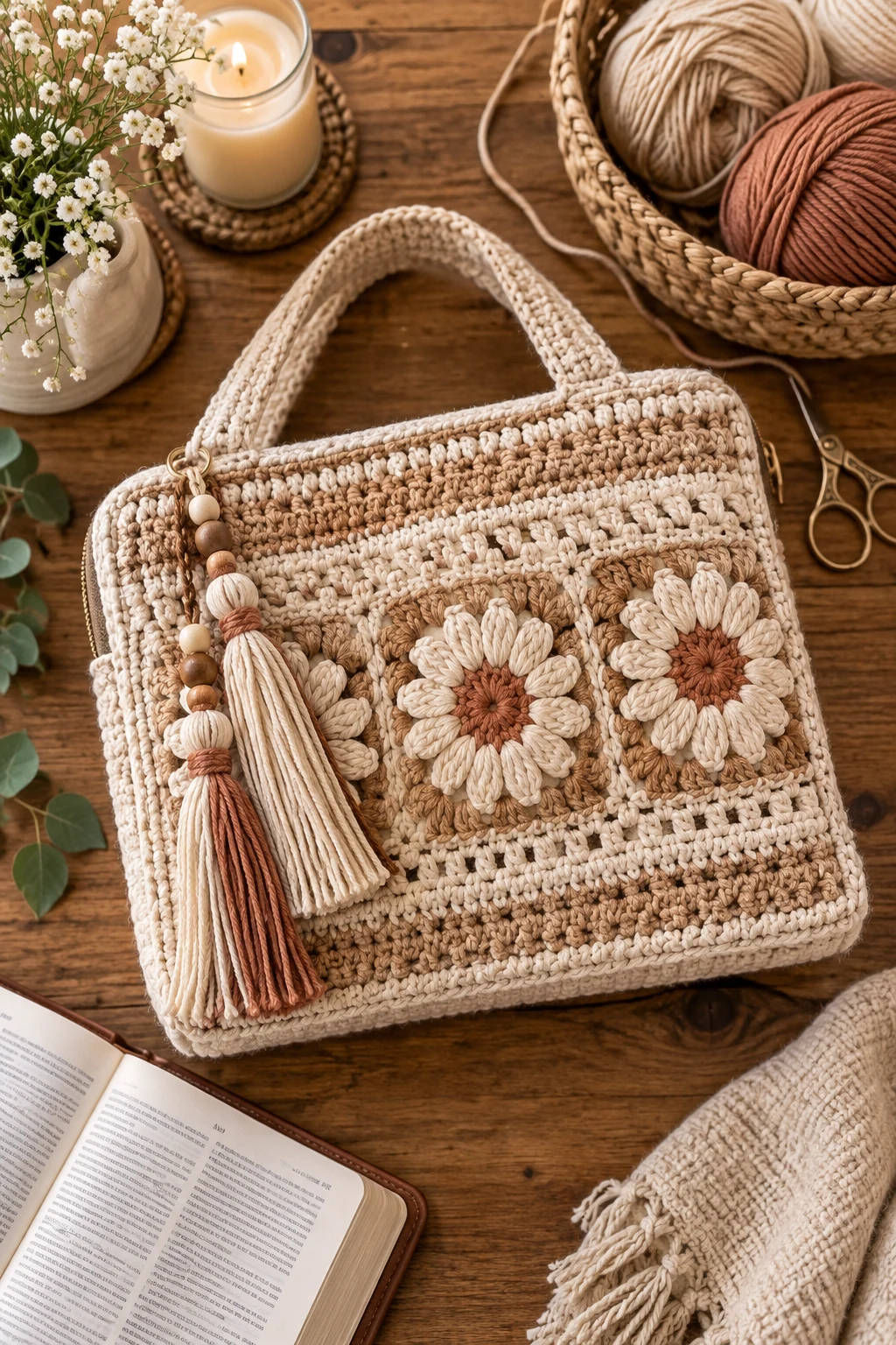 Boho Crochet Bible Bag With Tassels — crochet bible bag style outfit