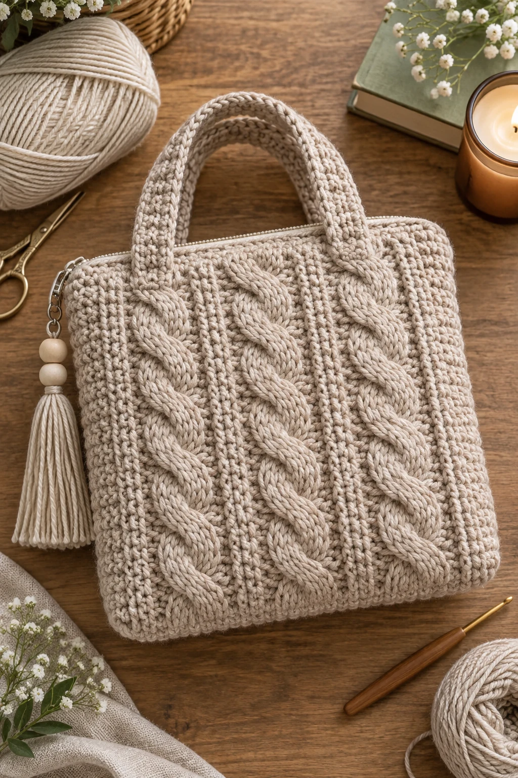 Textured Cable-Stitch Crochet Bible Bag — crochet bible bag style outfit