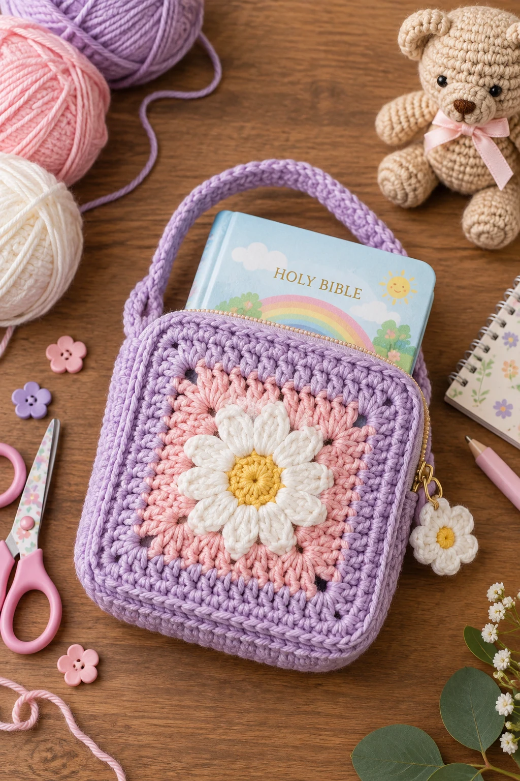 Mini Crochet Bible Case for Kids — crochet bible bag style outfit