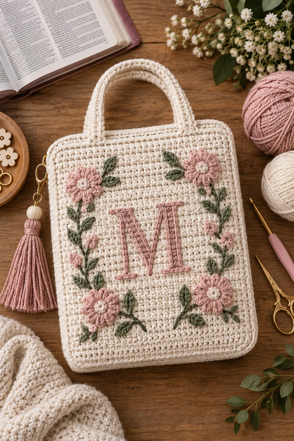 Monogrammed Crochet Bible Bag — crochet bible bag style outfit