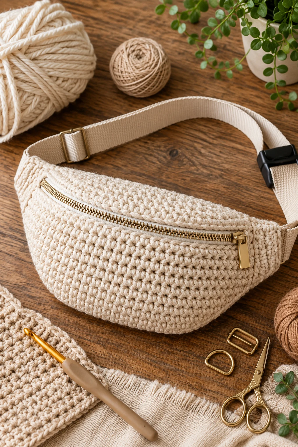 Classic Neutral Crochet Bum Bag — crochet bum bag style outfit