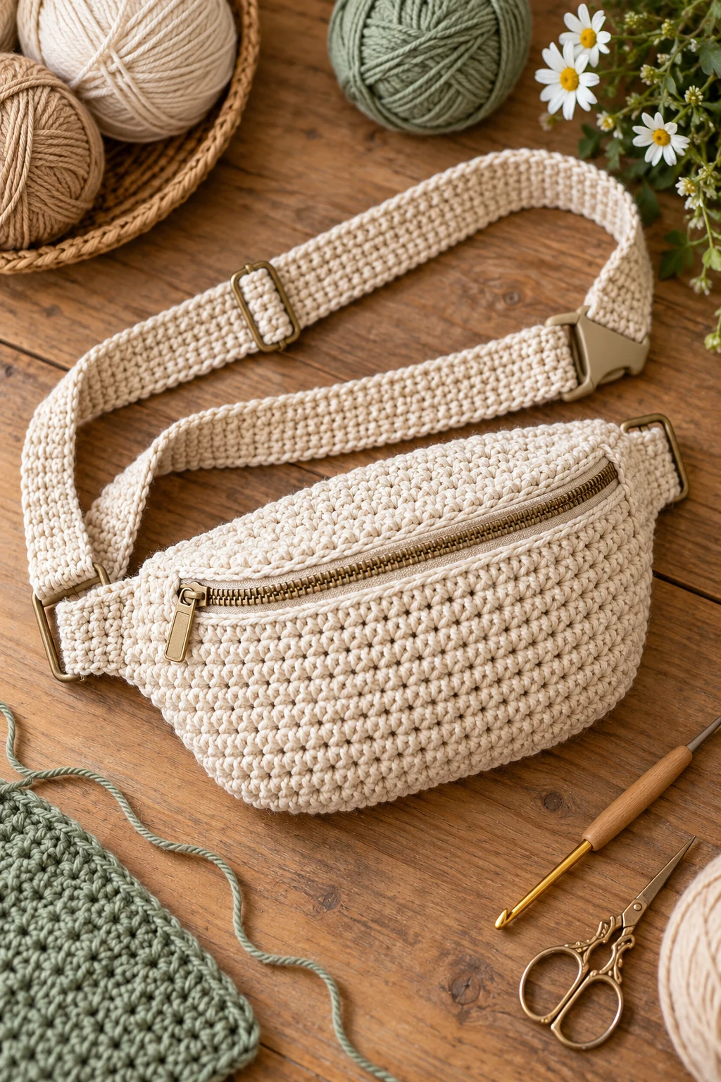 Crochet Bum Bag With Adjustable Strap — crochet bum bag style outfit