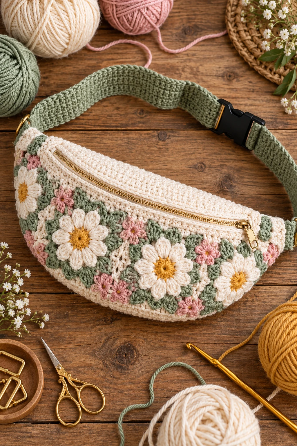 Floral Crochet Hip Bag — crochet bum bag style outfit