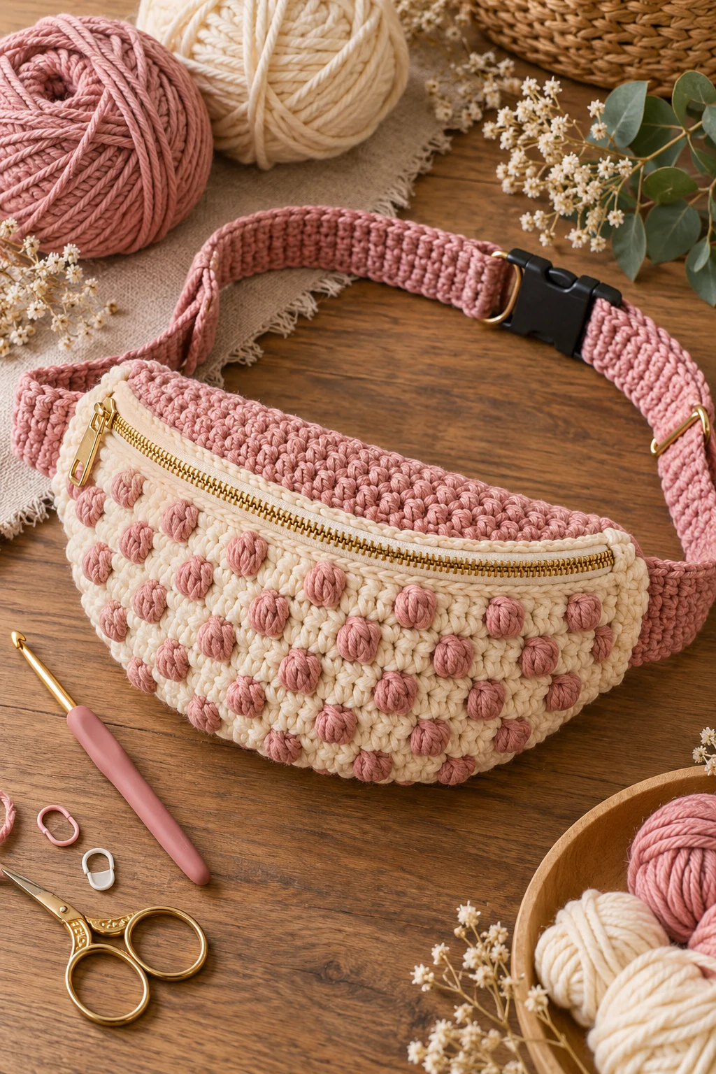 Textured Bobble Stitch Bum Bag — crochet bum bag style outfit