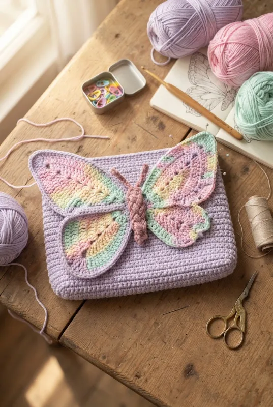 Pastel Dream Winged Clutch — crochet butterfly bag style outfit