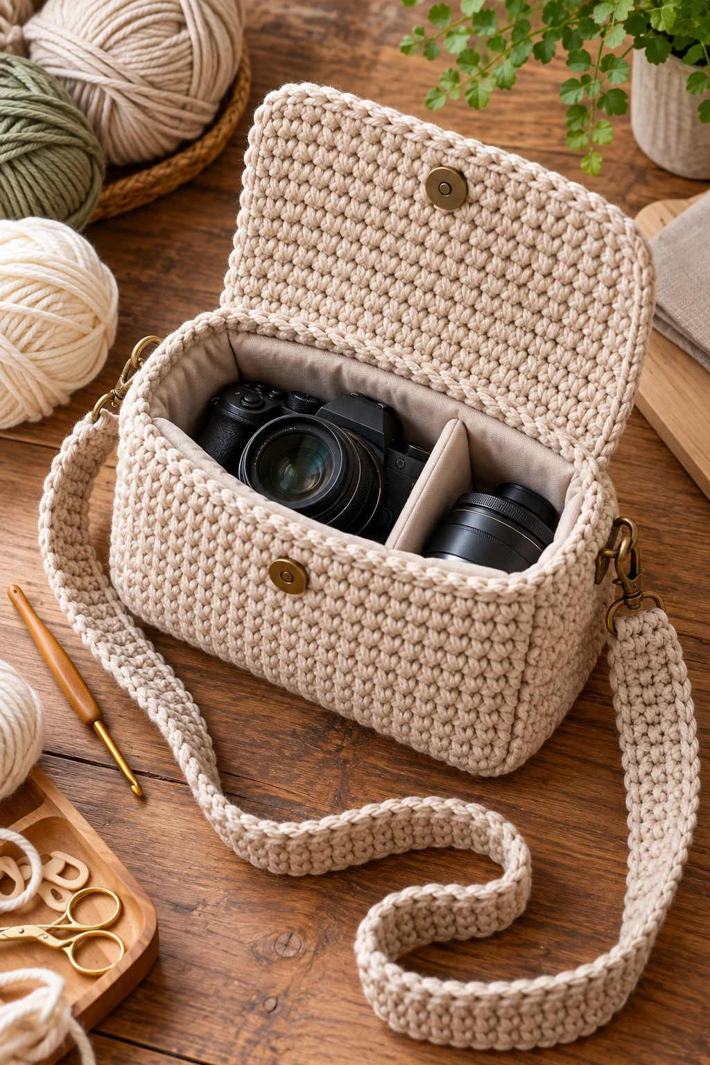 Classic Padded Crochet Camera Bag — crochet camera bag style outfit