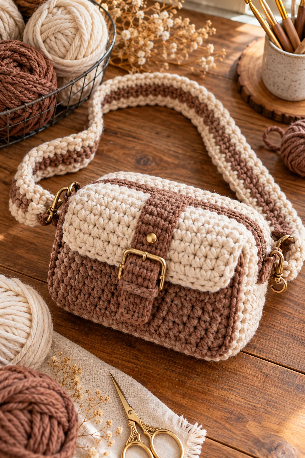 Chunky Winter Crochet Camera Bag — crochet camera bag style outfit