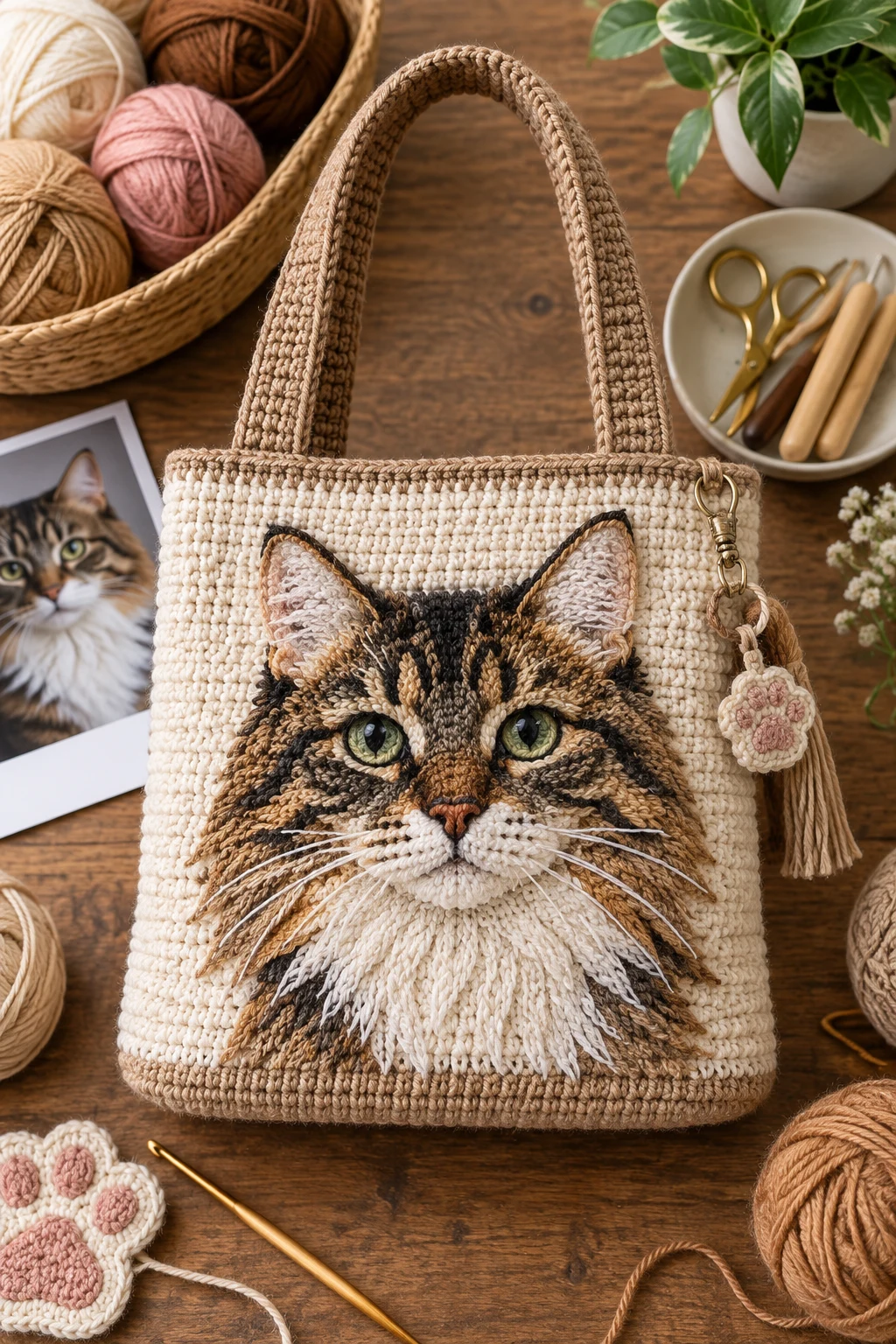 Personalized Cat Portrait Bag — crochet cat bag style outfit