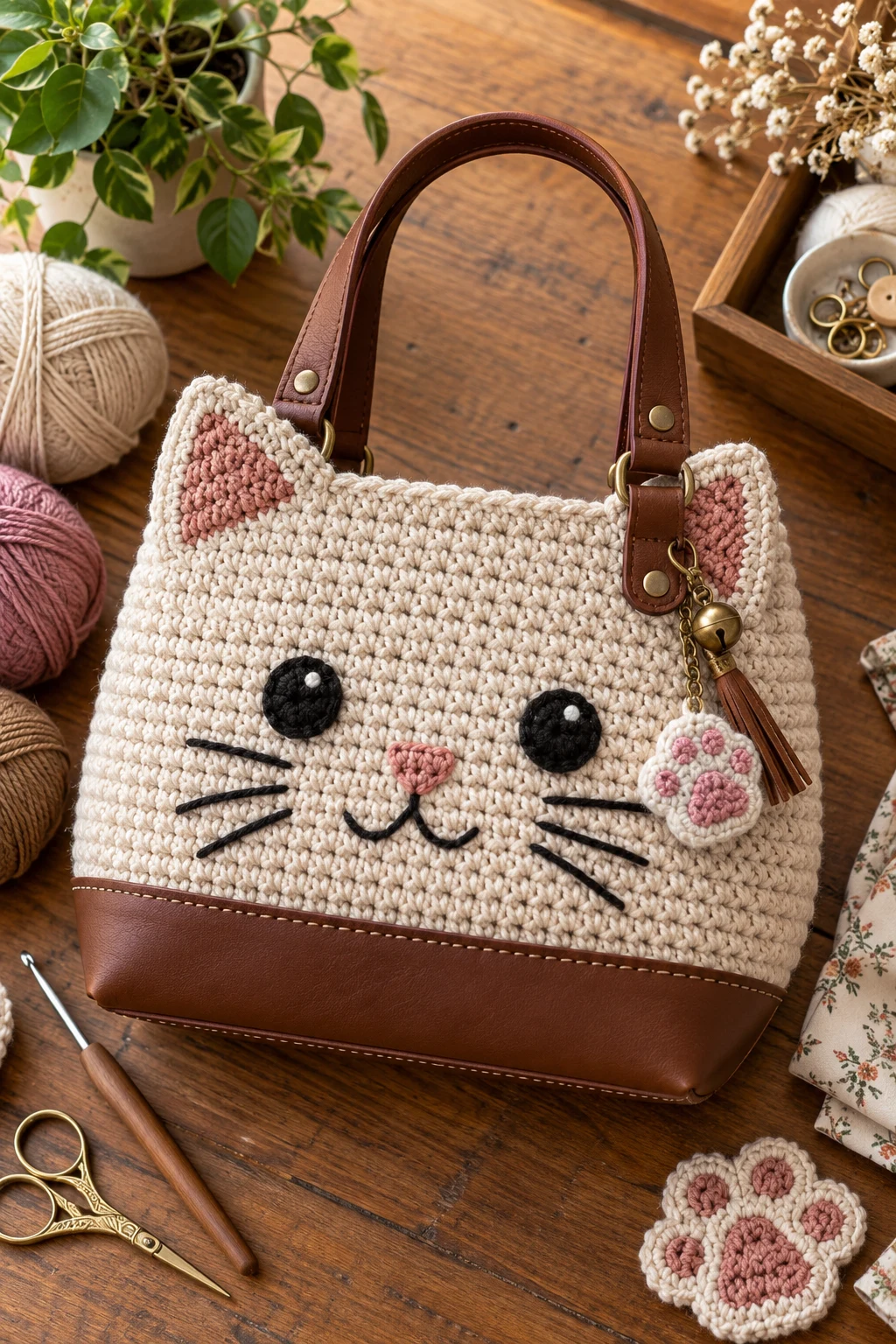 Crochet Cat Bag With Leather Base — crochet cat bag style outfit