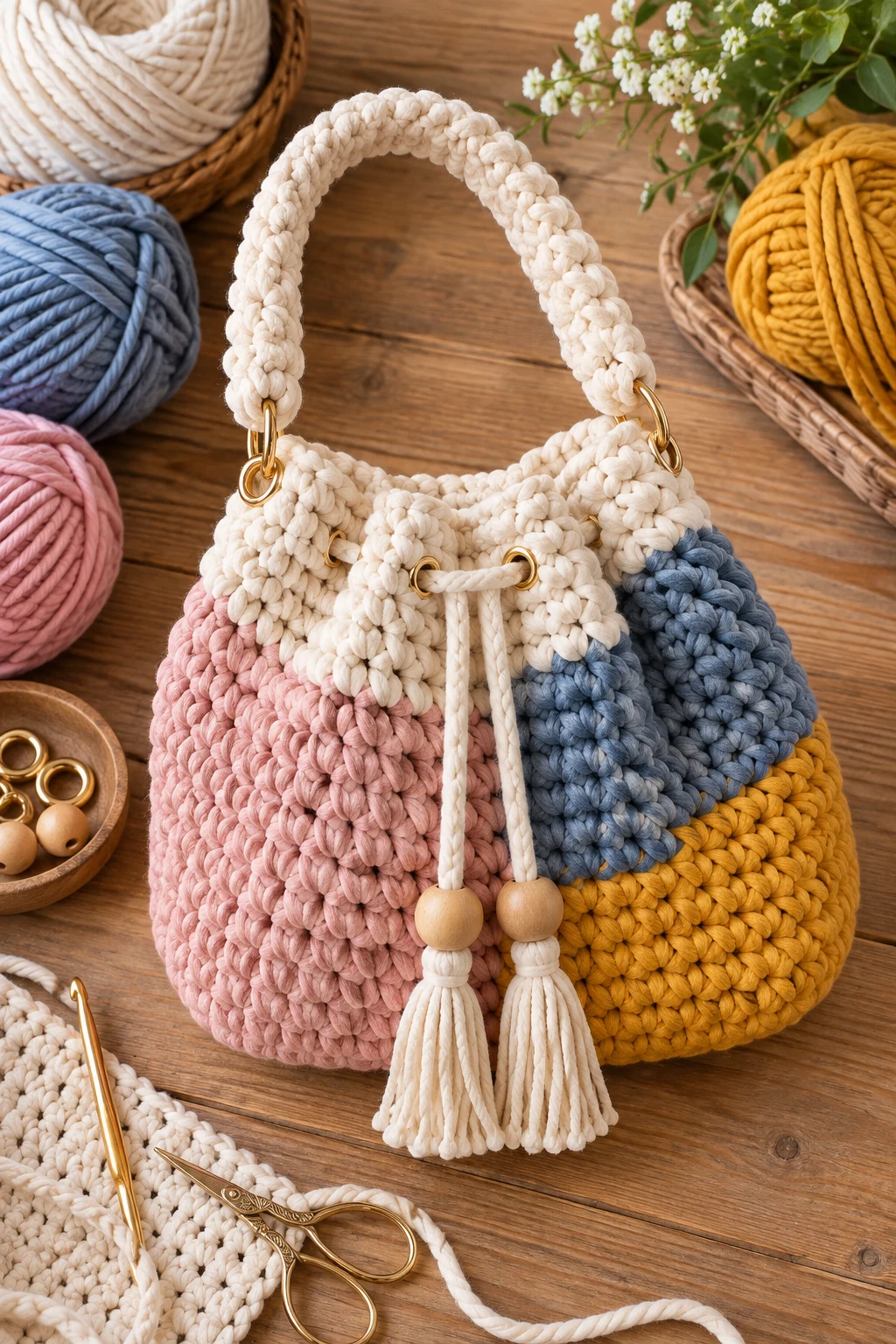 Color-Blocked Crochet Chunky Bag — crochet chunky bag style outfit