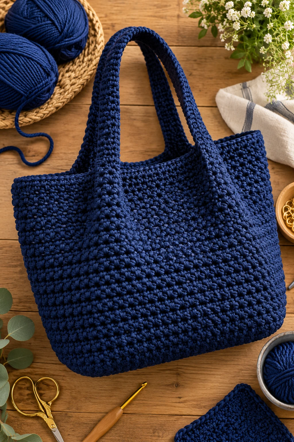 Navy Oversized Crochet Tote — crochet chunky bag style outfit