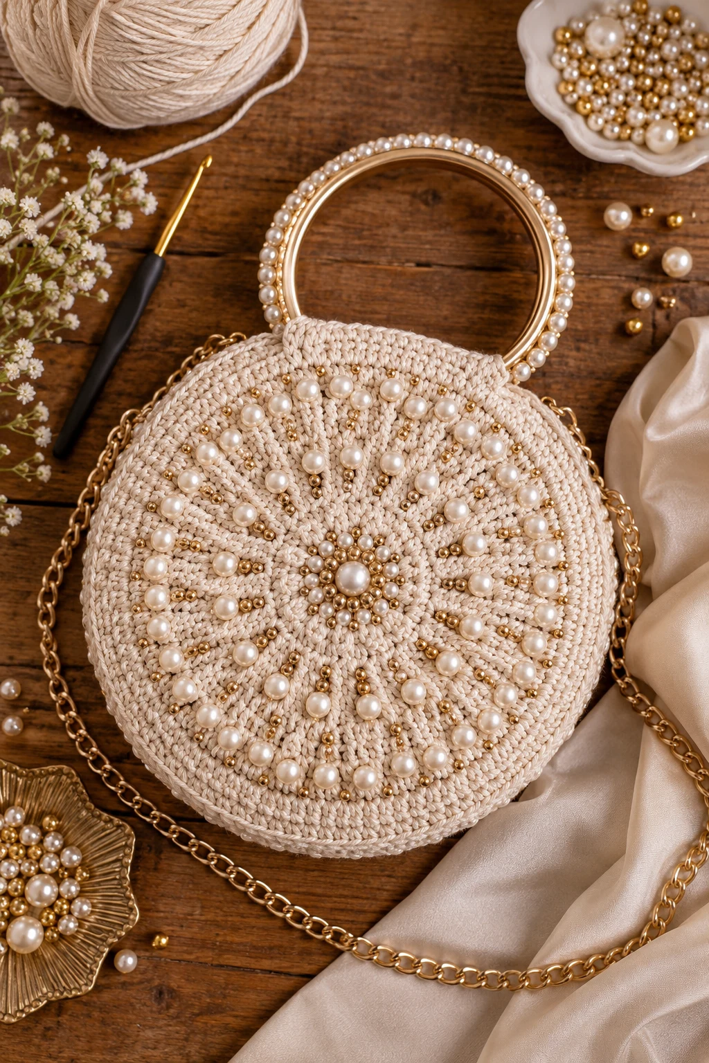 Beaded Evening Crochet Circle Bag — crochet circle bag style outfit