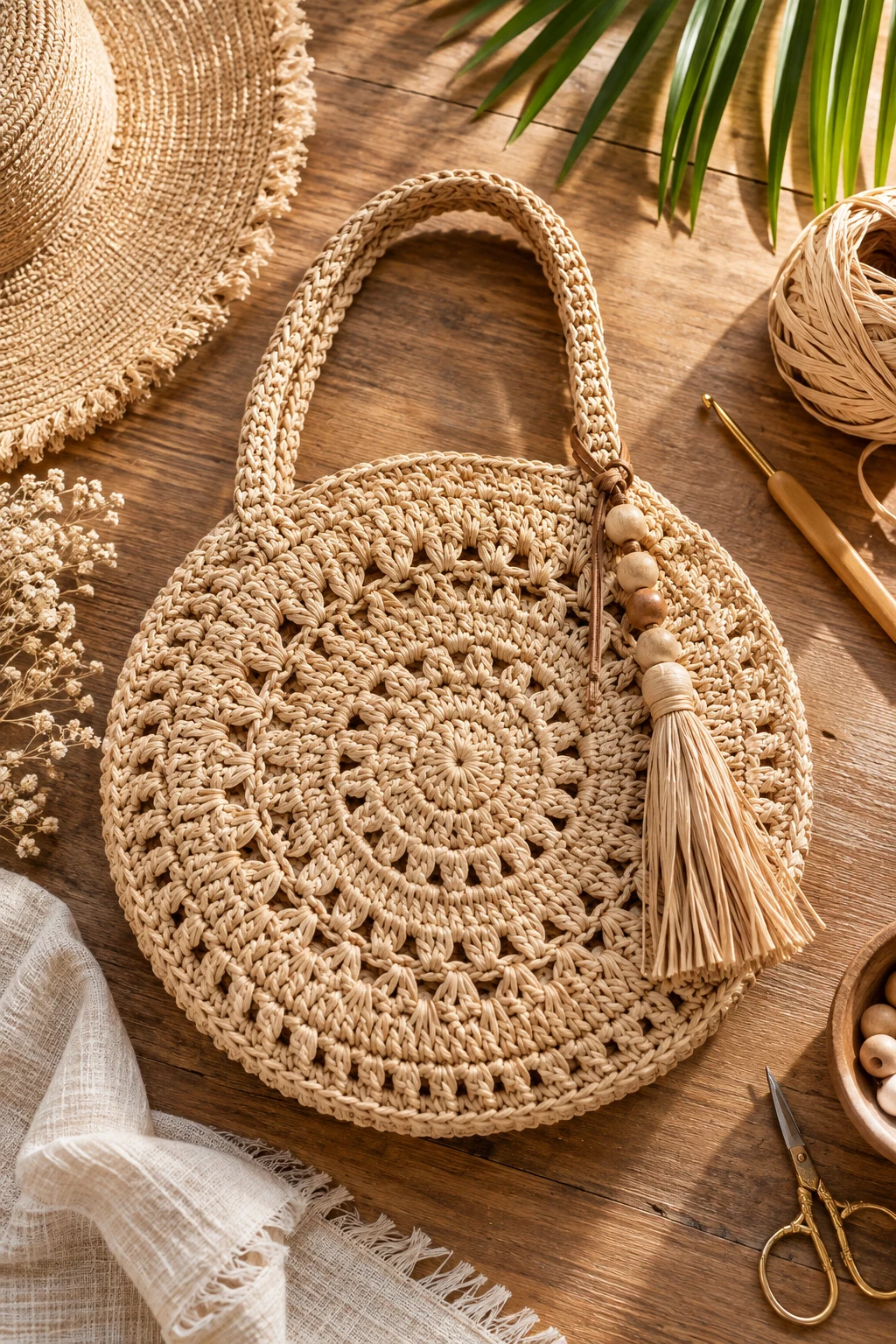Raffia Summer Crochet Circle Bag — crochet circle bag style outfit