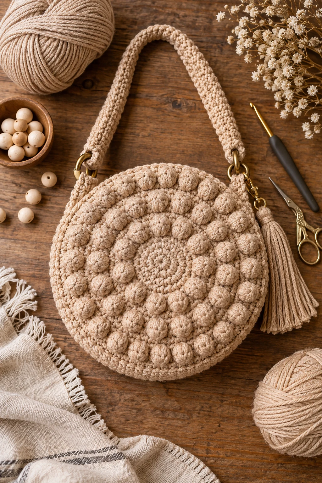 Textured Bobble Crochet Circle Bag — crochet circle bag style outfit