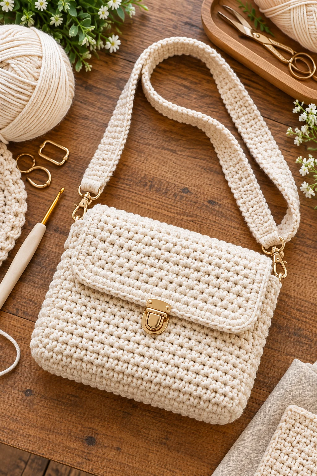 Classic Cream Everyday Crochet Cross Bag — crochet cross bag style outfit