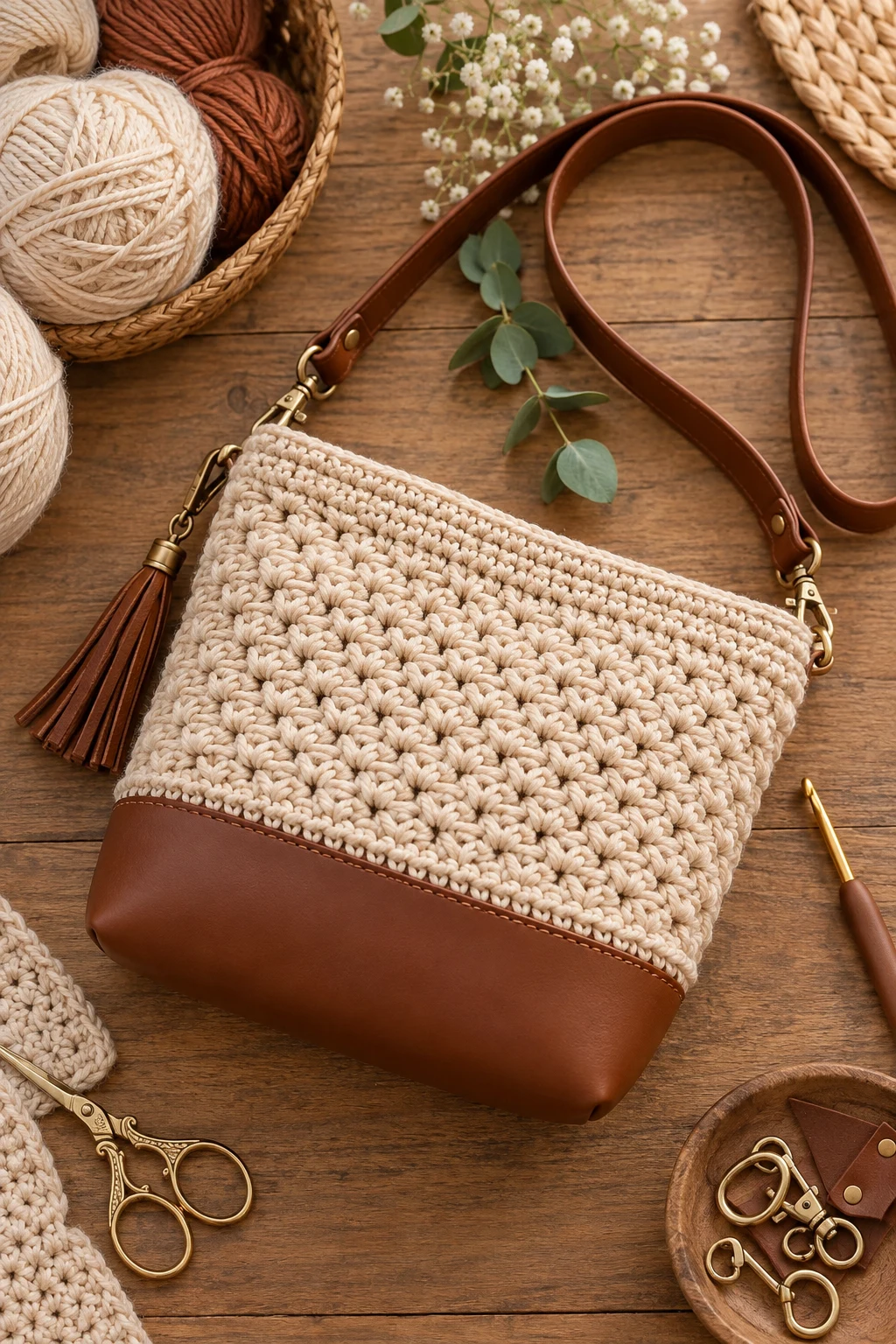 Crochet Cross Bag With Leather-Style Base — crochet cross bag style outfit