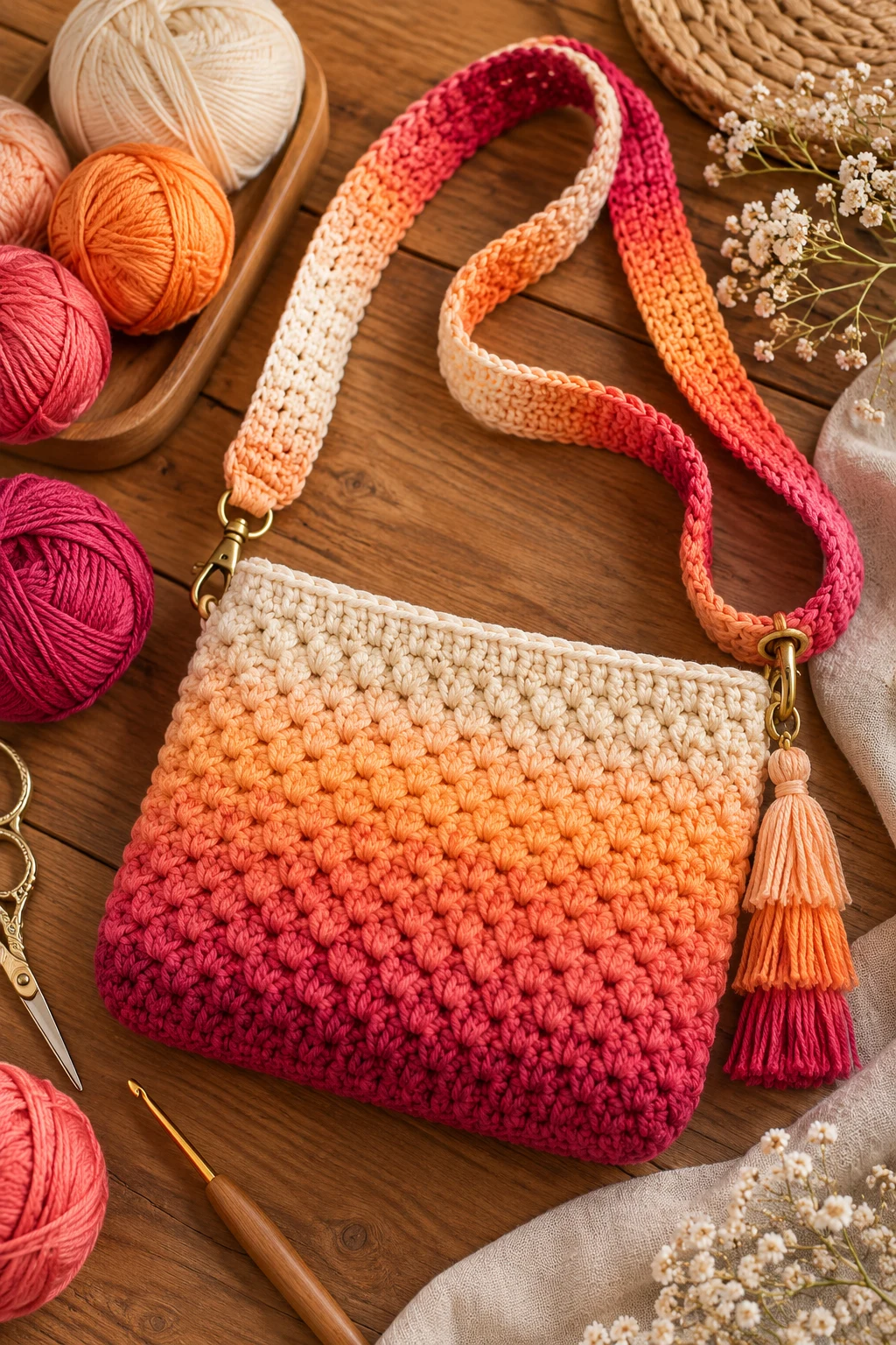 Ombre Sunset Cross Bag — crochet cross bag style outfit