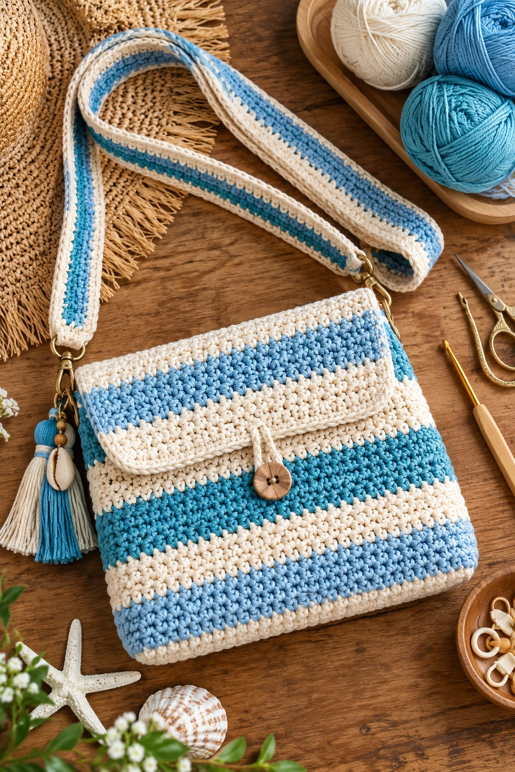Striped Beach-Day Cross Body Bag — crochet cross bag style outfit