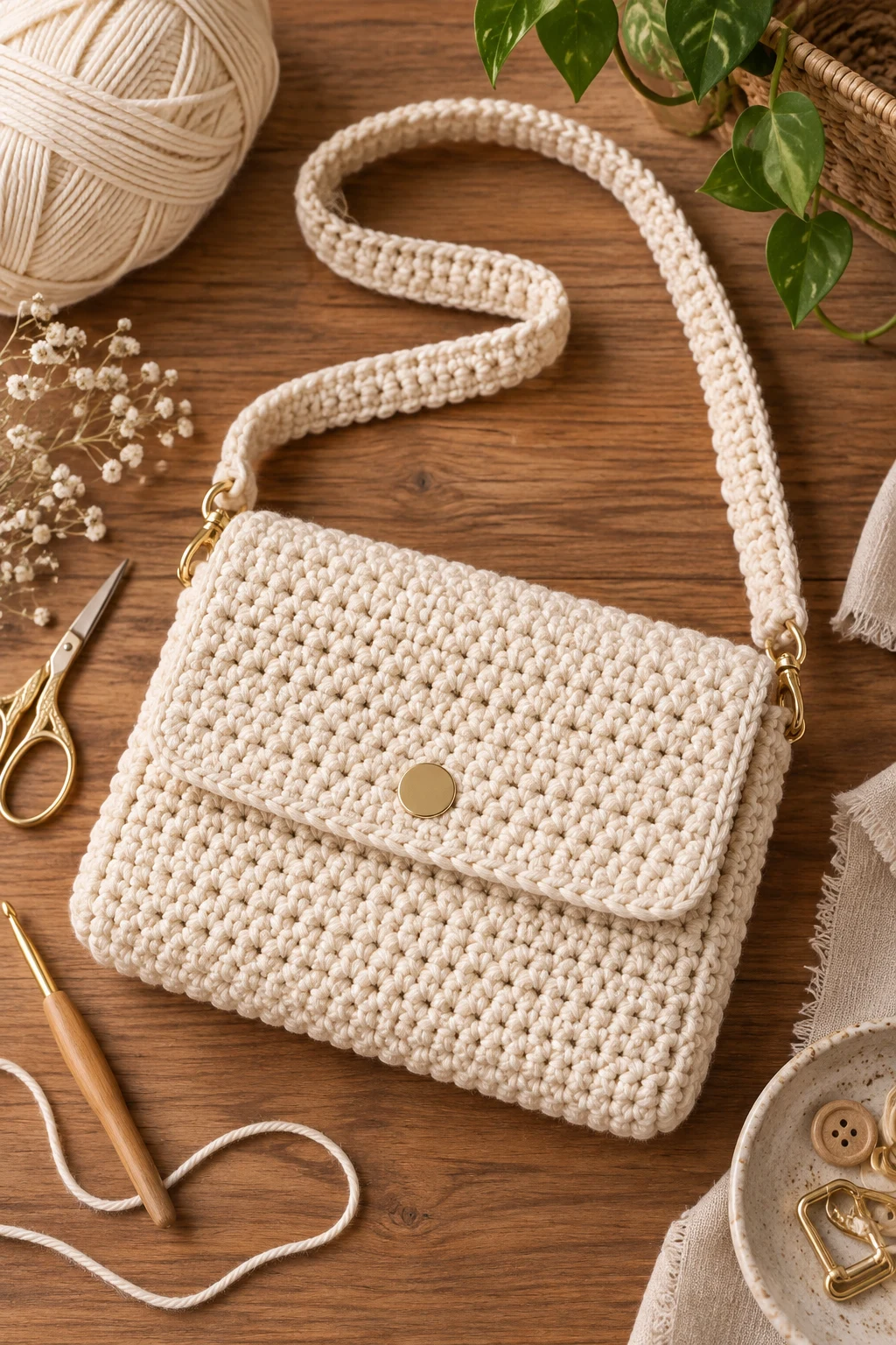 Classic Cream Everyday Bag — crochet cross body bag style outfit