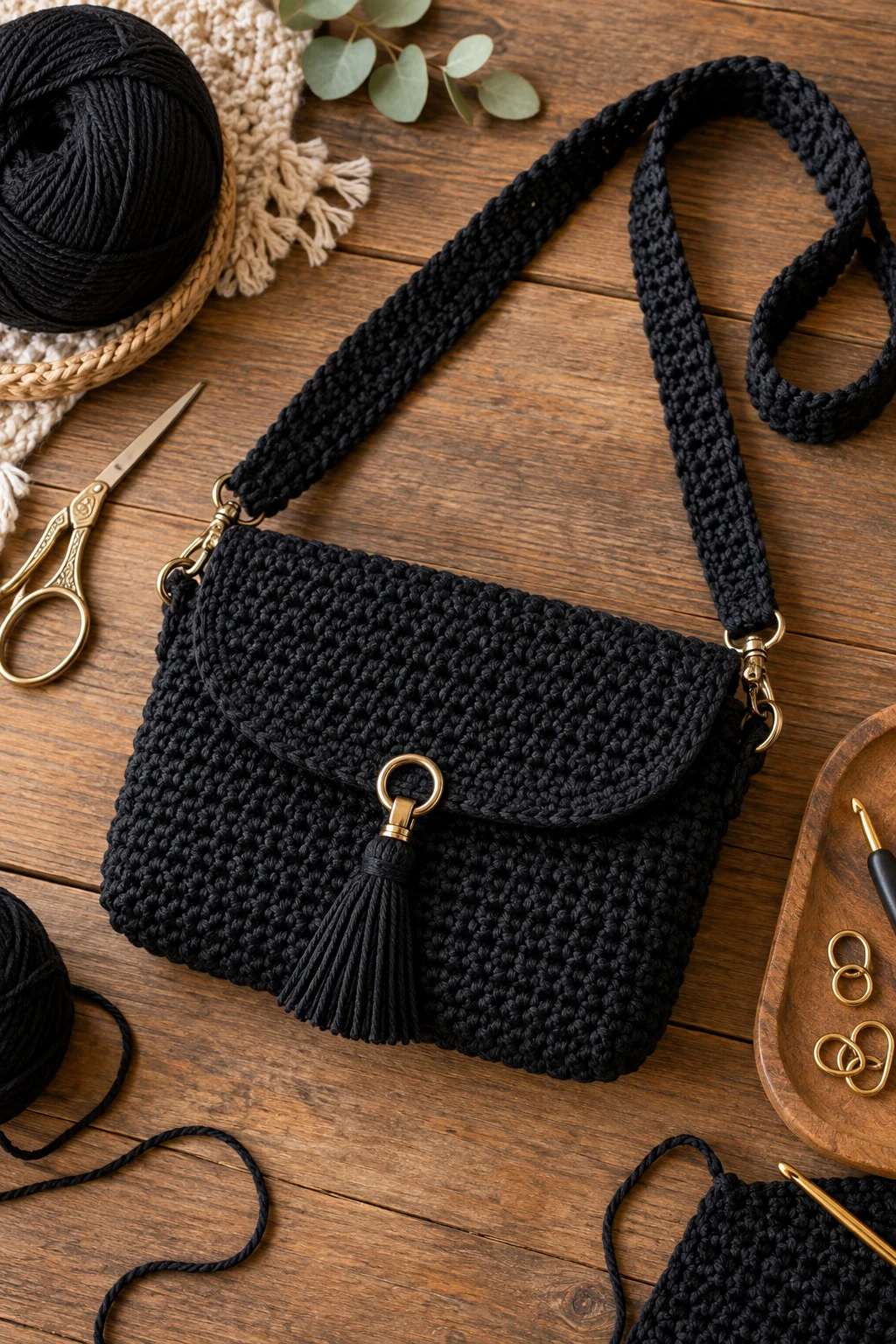 Black Minimalist Bag — crochet cross body bag style outfit