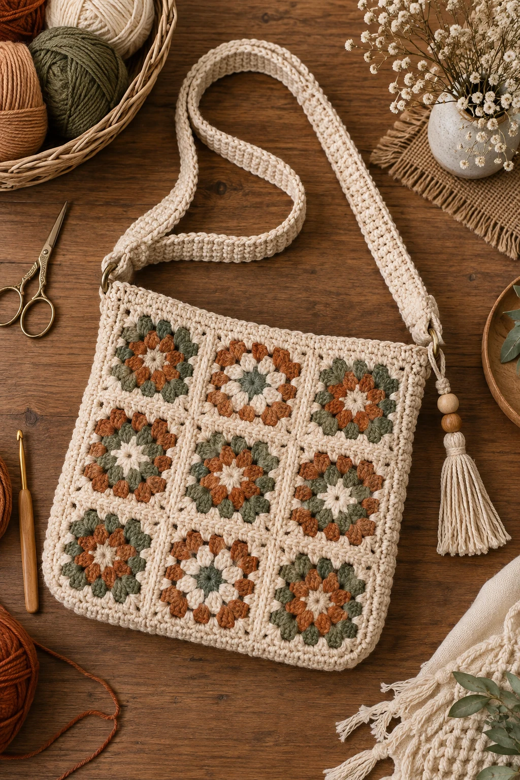 Boho Granny Square Bag — crochet cross body bag style outfit