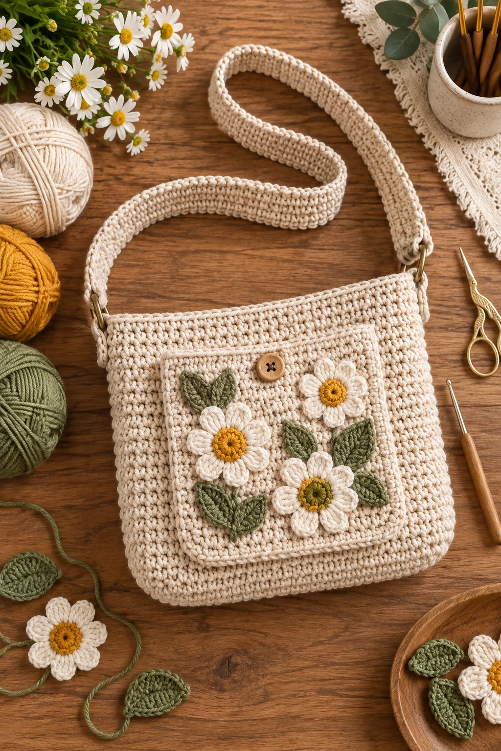 Cute Flower Pocket Bag — crochet cross body bag style outfit