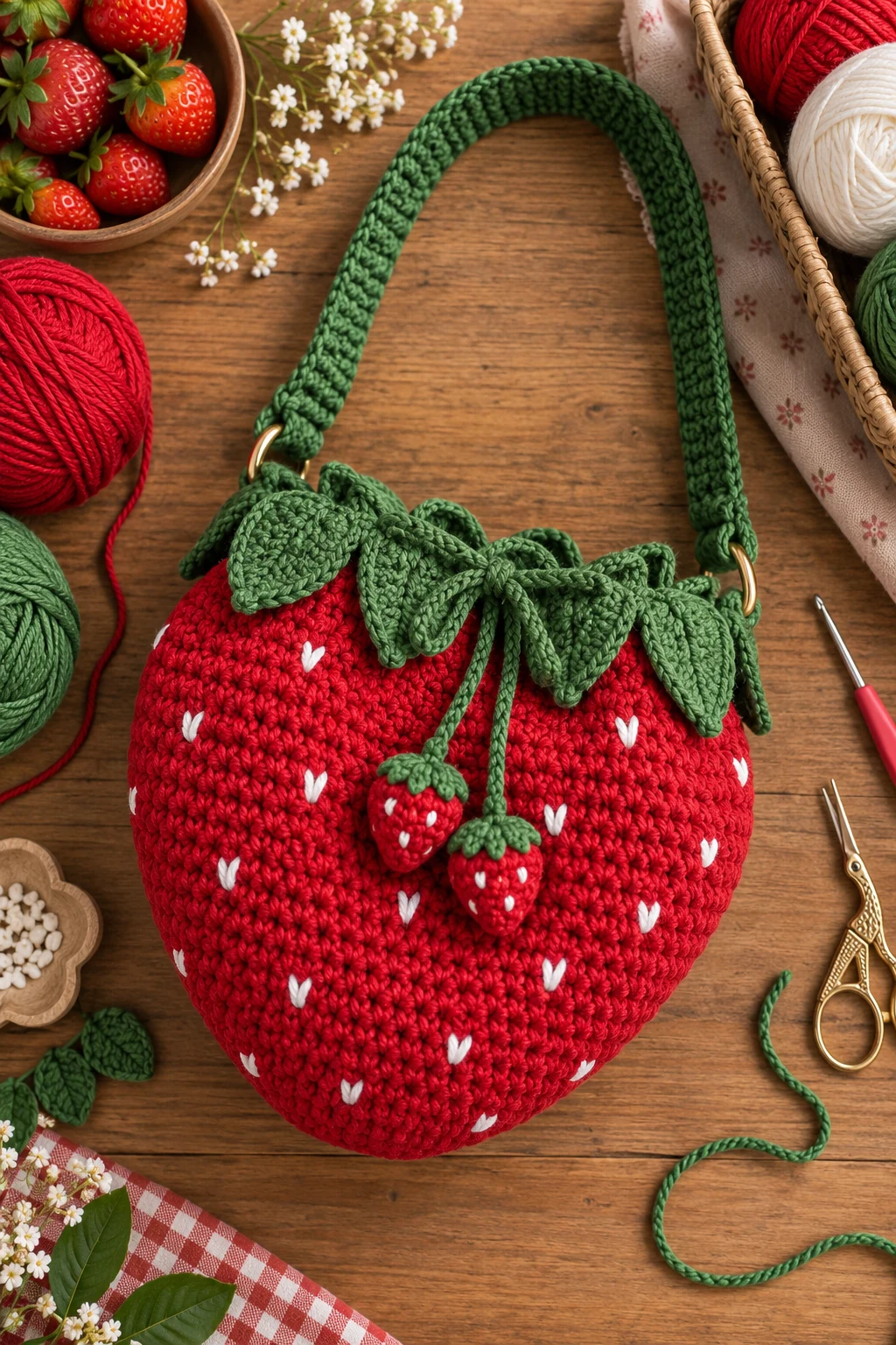 Strawberry Picnic Bag — crochet cute bag style outfit