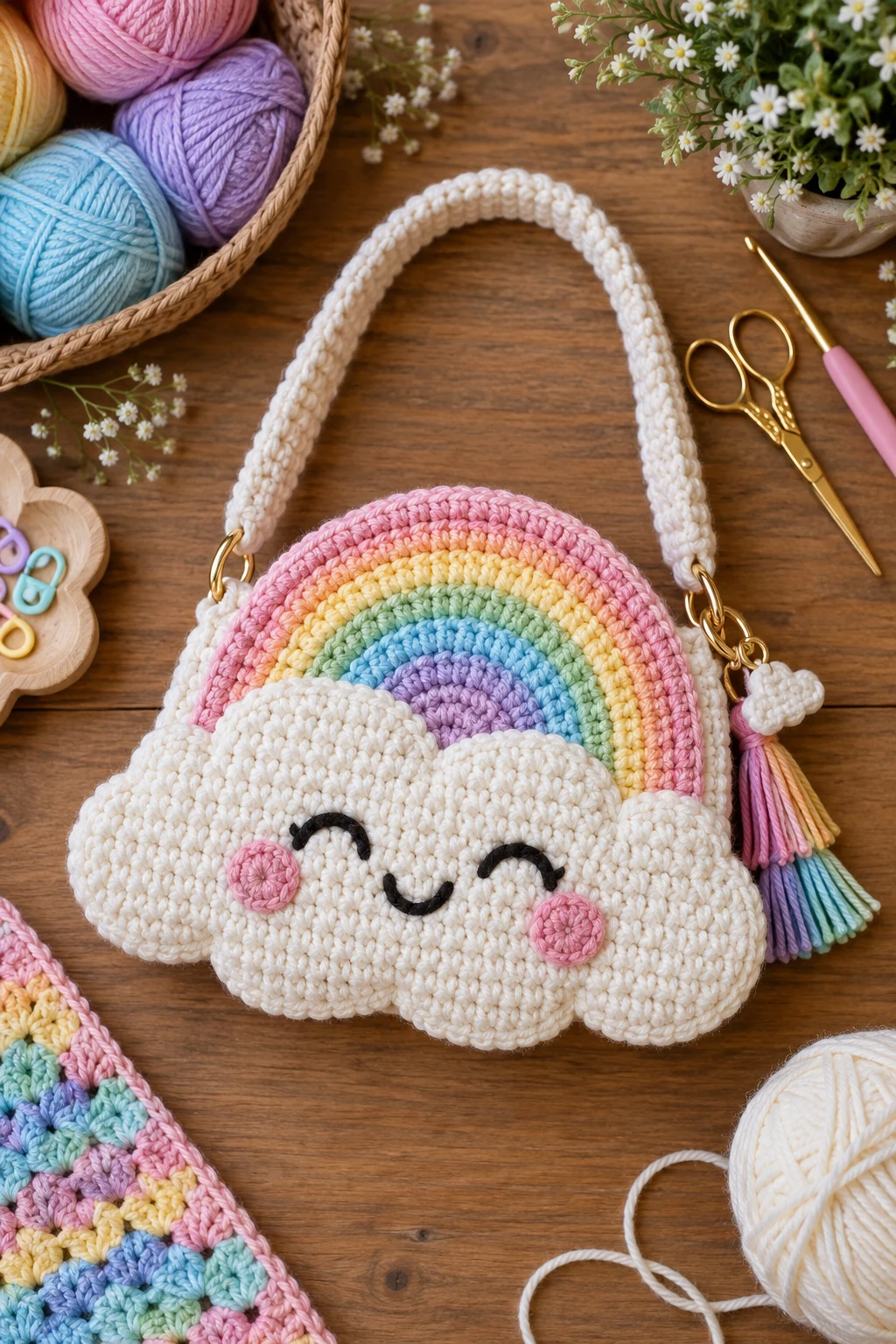 Rainbow Cloud Bag — crochet cute bag style outfit