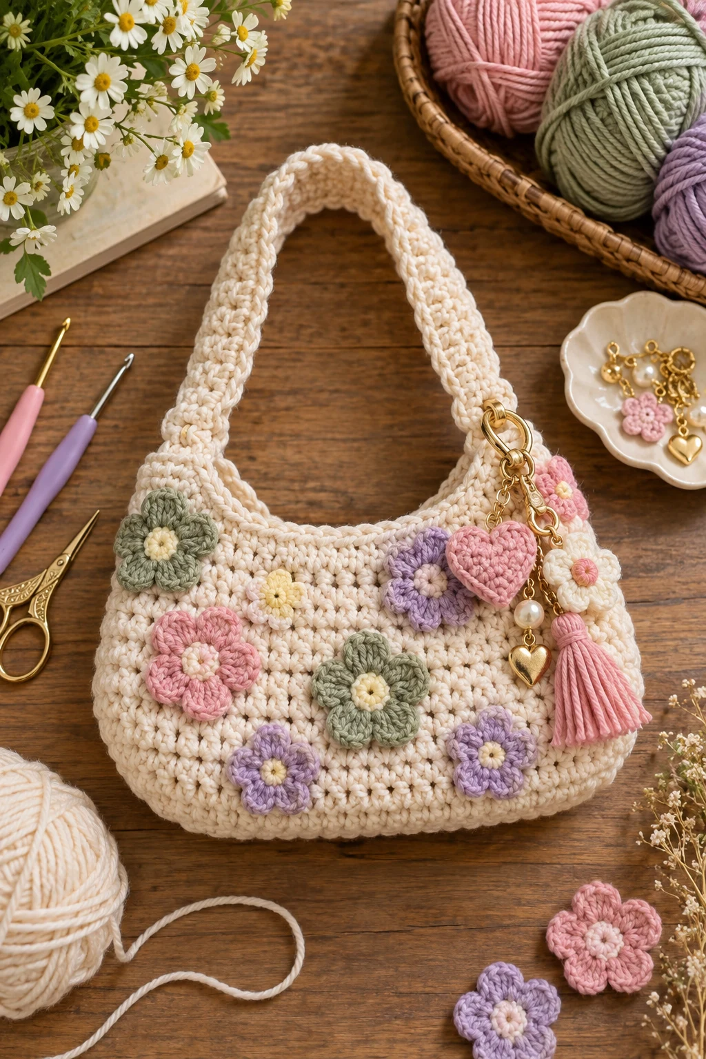 Crochet Cute Bag With Charms — crochet cute bag style outfit