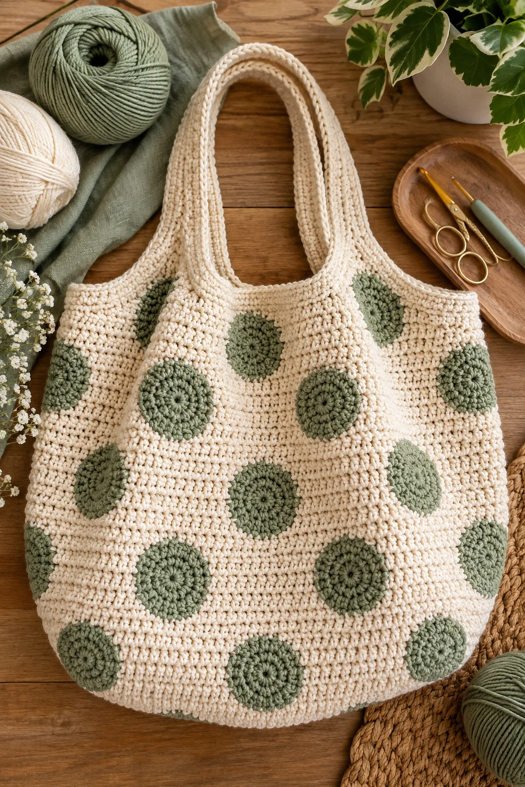 Polka-Dot Market Bag — crochet cute bag style outfit