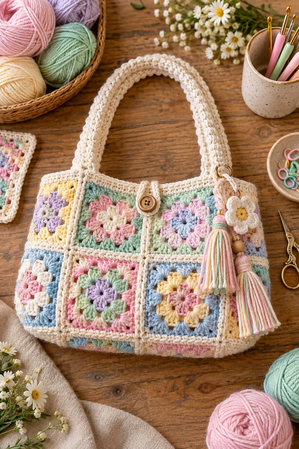 Pastel Granny Square Purse — crochet cute bag style outfit