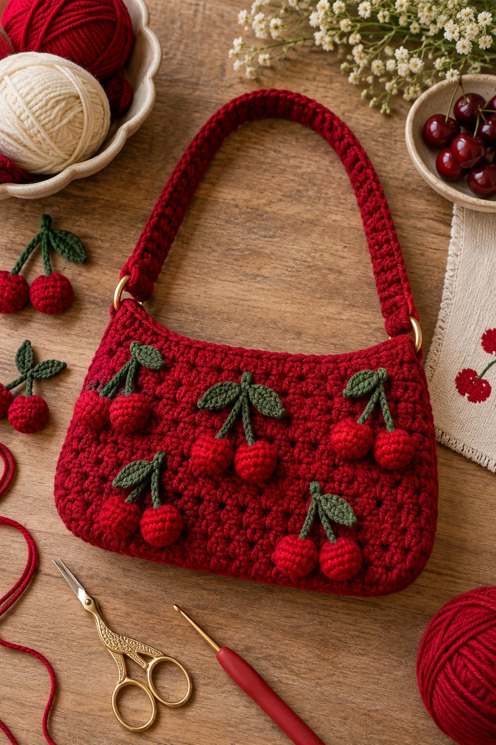 Cherry Red Mini Shoulder Bag — crochet cute bag style outfit