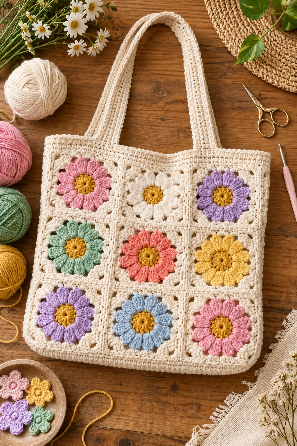 Flower Power Tote — crochet cute bag style outfit
