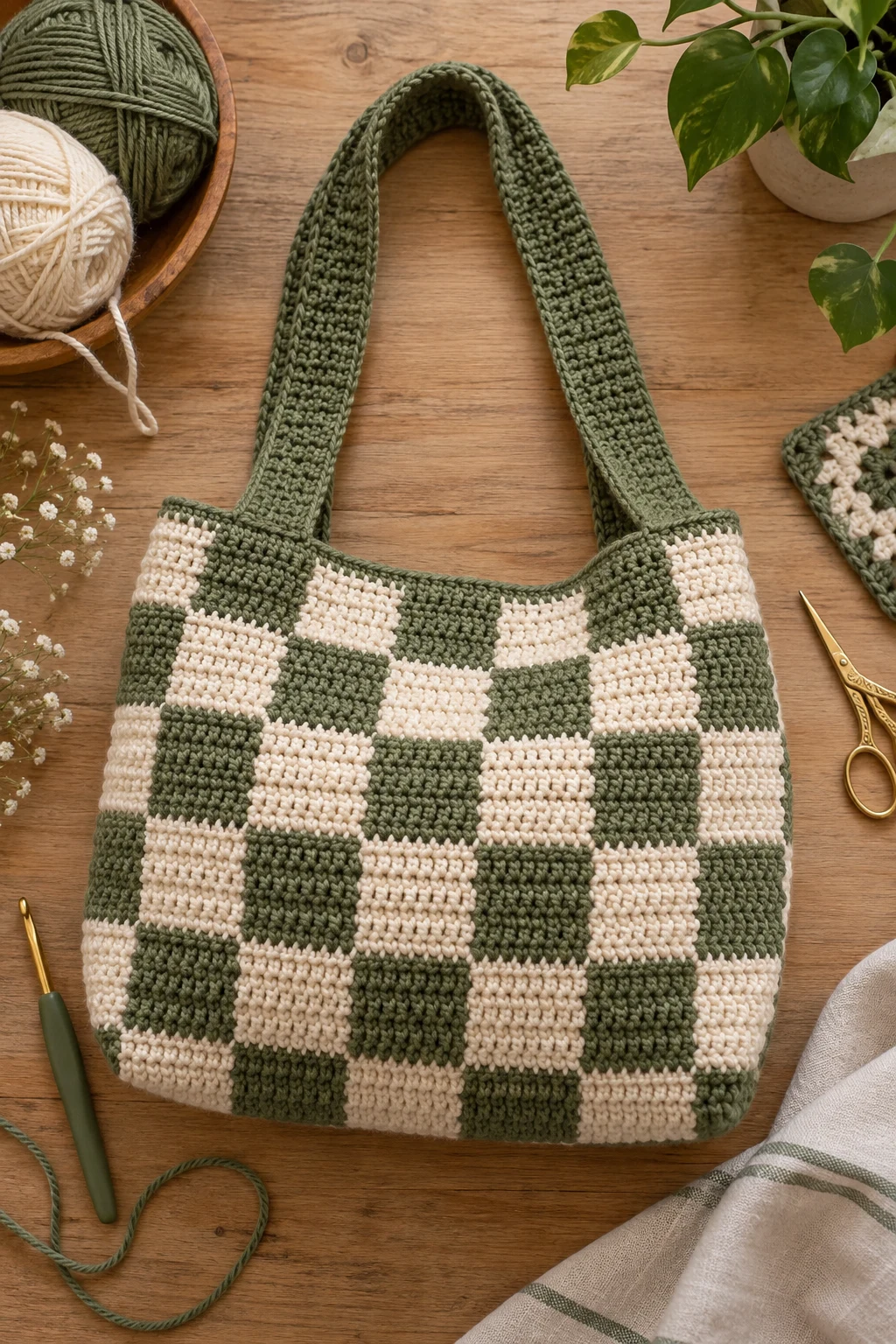 Checkerboard Crochet Bag — crochet cute bag style outfit