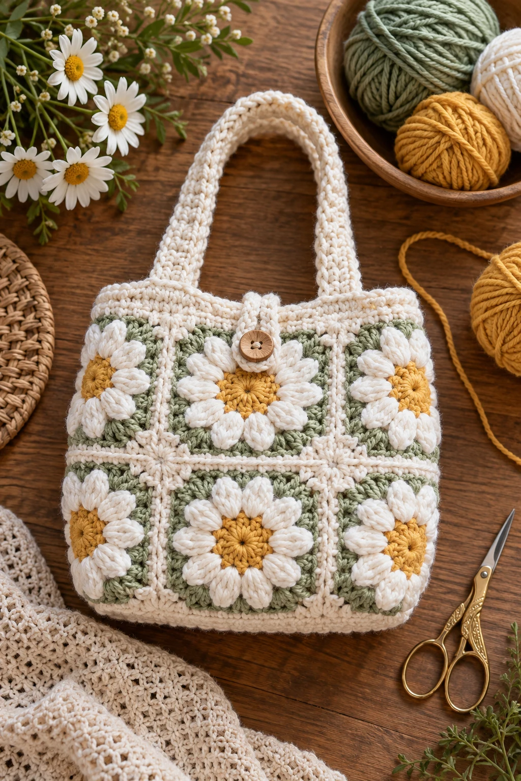 Mini Crochet Daisy Bag — crochet daisy bag style outfit