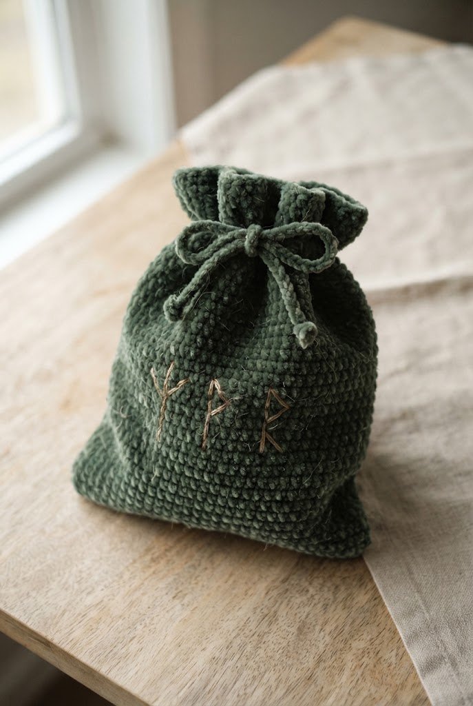 Runes and Symbols Velvet Sack — crochet dice bag pattern free style outfit