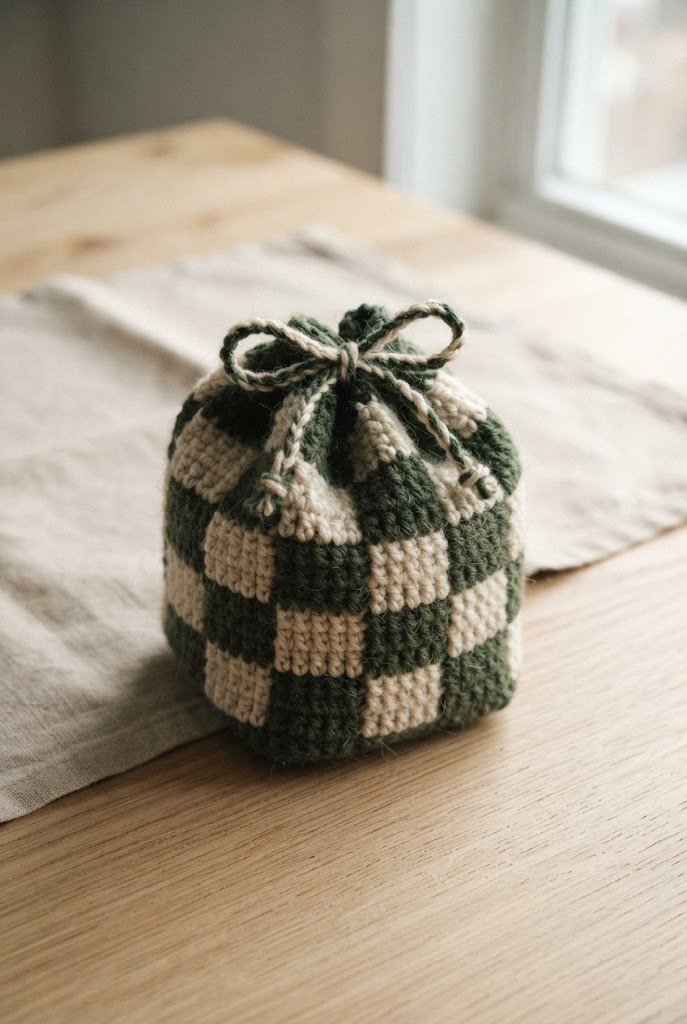Simple Checkerboard Cube — crochet dice bag pattern free style outfit