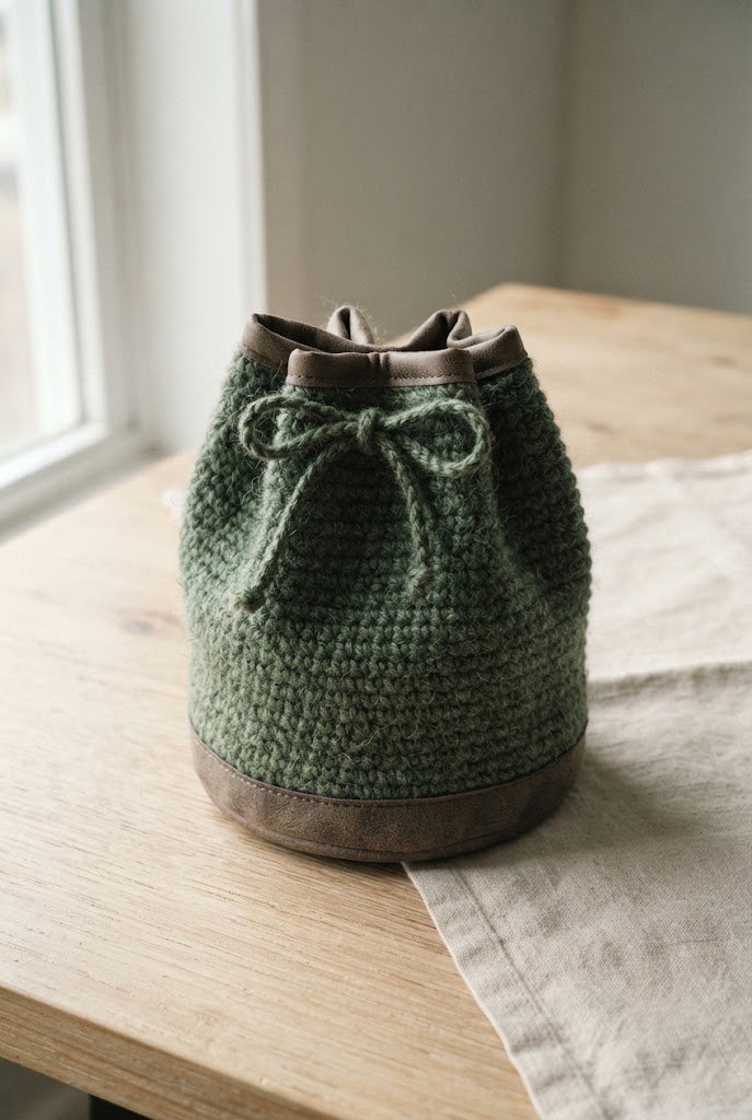 Minimalist Faux-Leather Trimmed Pouch — crochet dice bag pattern free style outfit