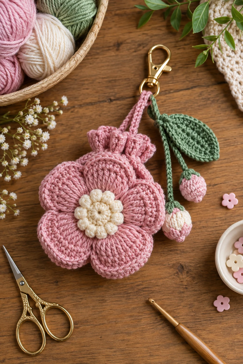 Crochet Flower Pouch Bag Charm — crochet flower bag charm style outfit