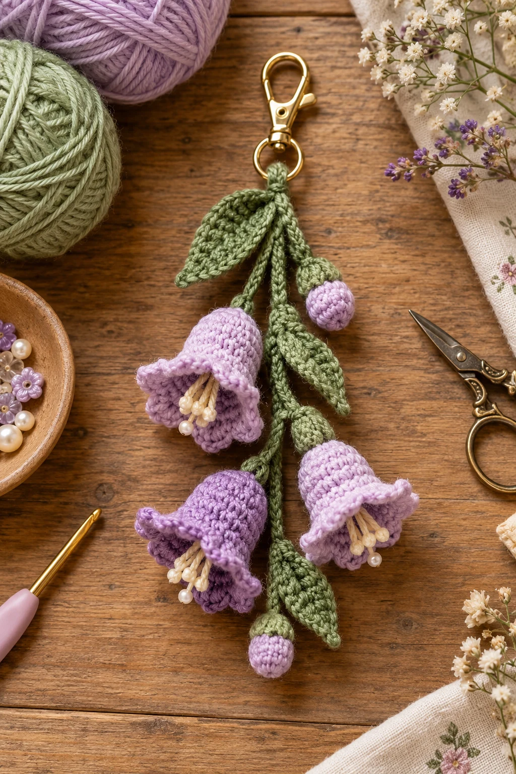 Crochet Bell Flower Bag Charm — crochet flower bag charm style outfit
