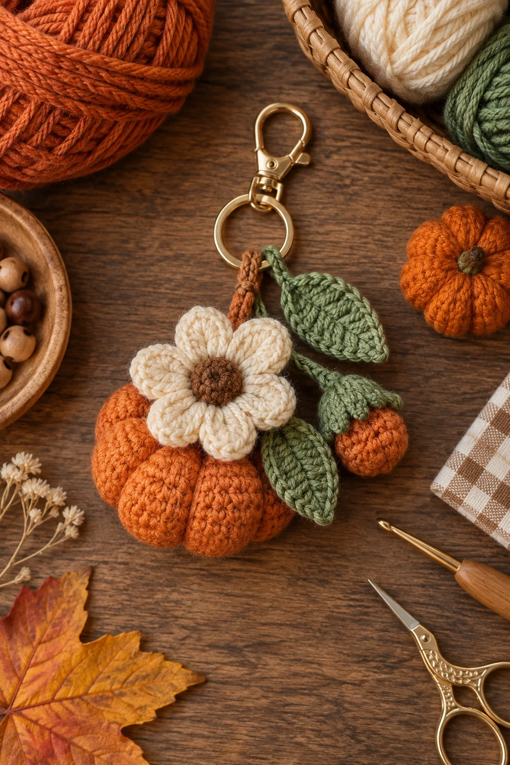 Seasonal Pumpkin-Flower Charm — crochet flower bag charm style outfit