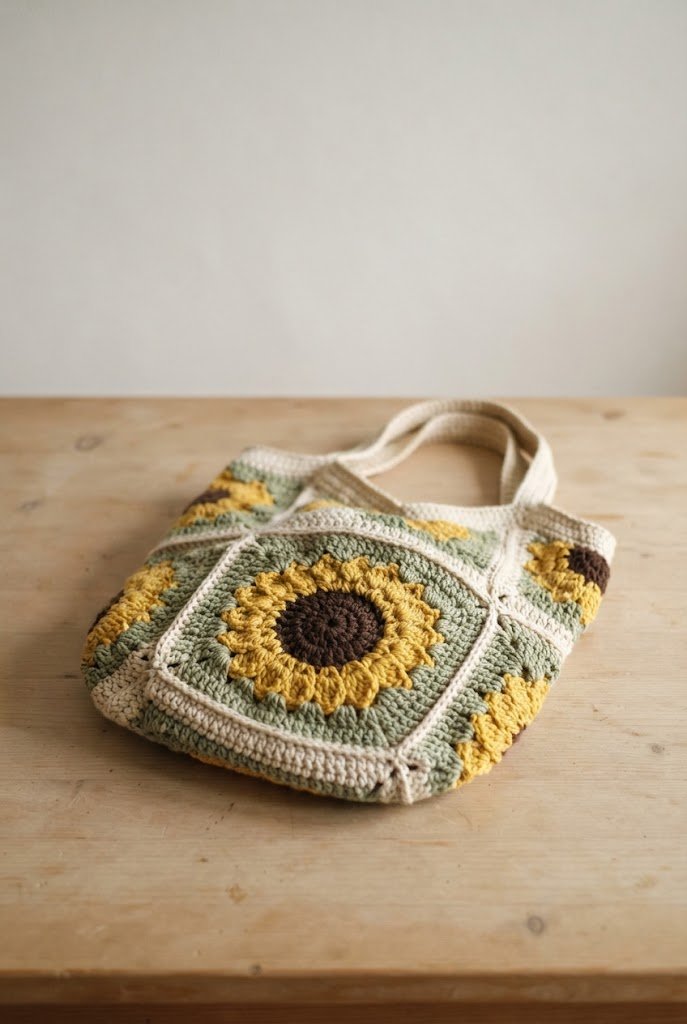 Sunshine Sunflower Tote — crochet flower bag pattern free style outfit