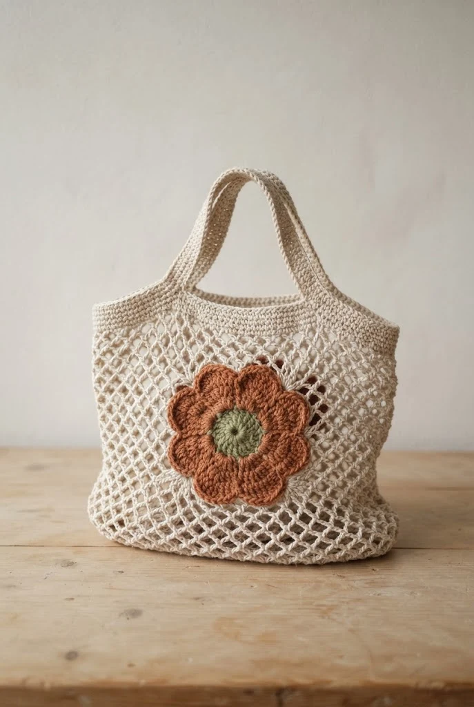 Minimalist Single-Flower Net Bag — crochet flower bag pattern free style outfit