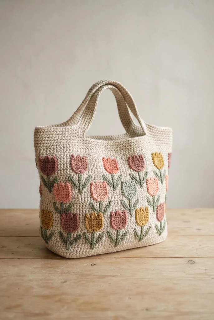 Tulip Field Handheld Tote — crochet flower bag pattern free style outfit
