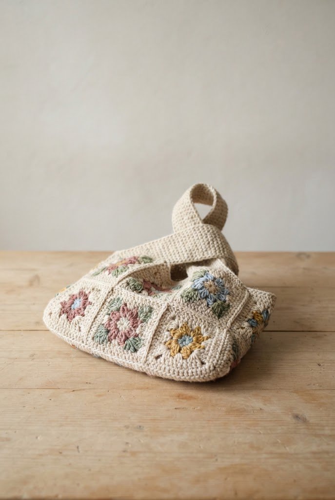 Japanese Knot Floral Wrist Bag — crochet flower bag pattern free style outfit