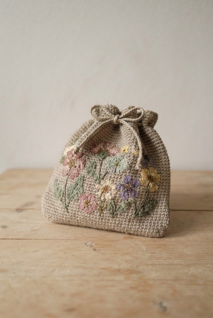 Cottagecore Pressed Flower Pouch — crochet flower bag pattern free style outfit