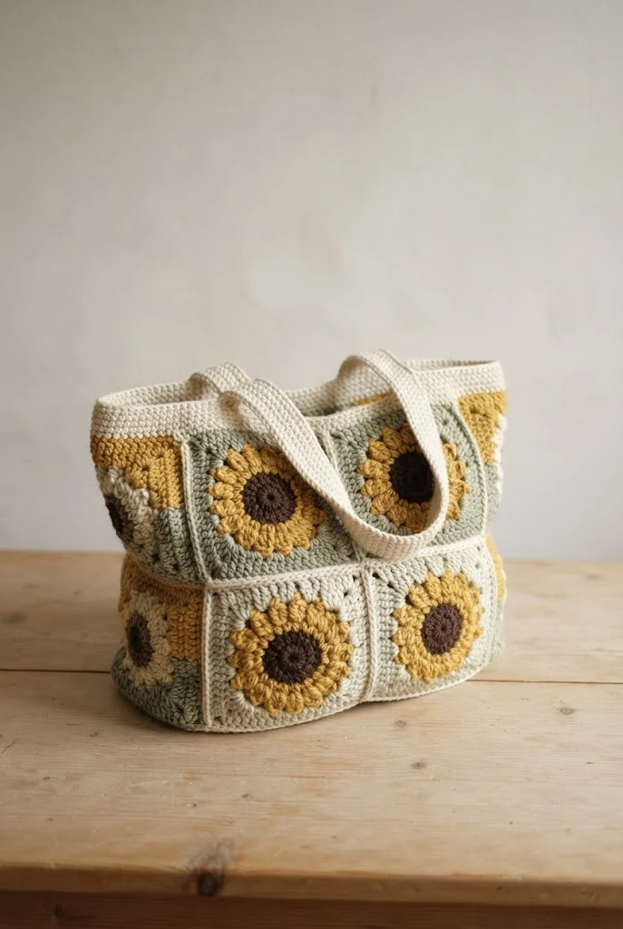 Statement Sunflower Granny Square Bag — crochet flower bag pattern free style outfit