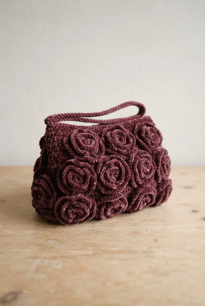 Velvet Yarn Rose Evening Bag — crochet flower bag pattern free style outfit