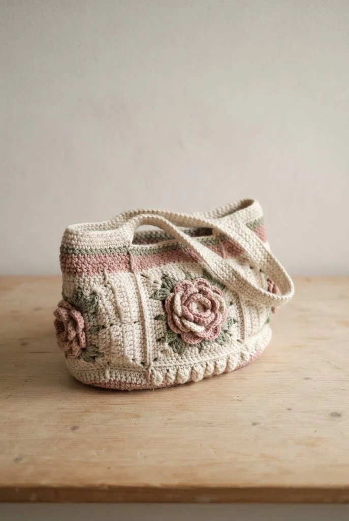 Pastel Rose Handbag Elegance — crochet flower bag pattern free style outfit